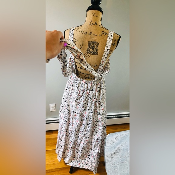 ZARA WHITE & BLACK FLORAL PRINT MAXI DRESS TIE BACK - Picture 3 of 13